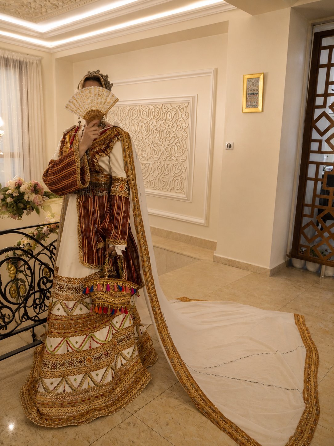 Robe kabyle blanche aux broderies dorées – Vente et location